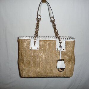 Michael Kors Rosalie Straw Handbag Crossbody Nautical Beach Bag